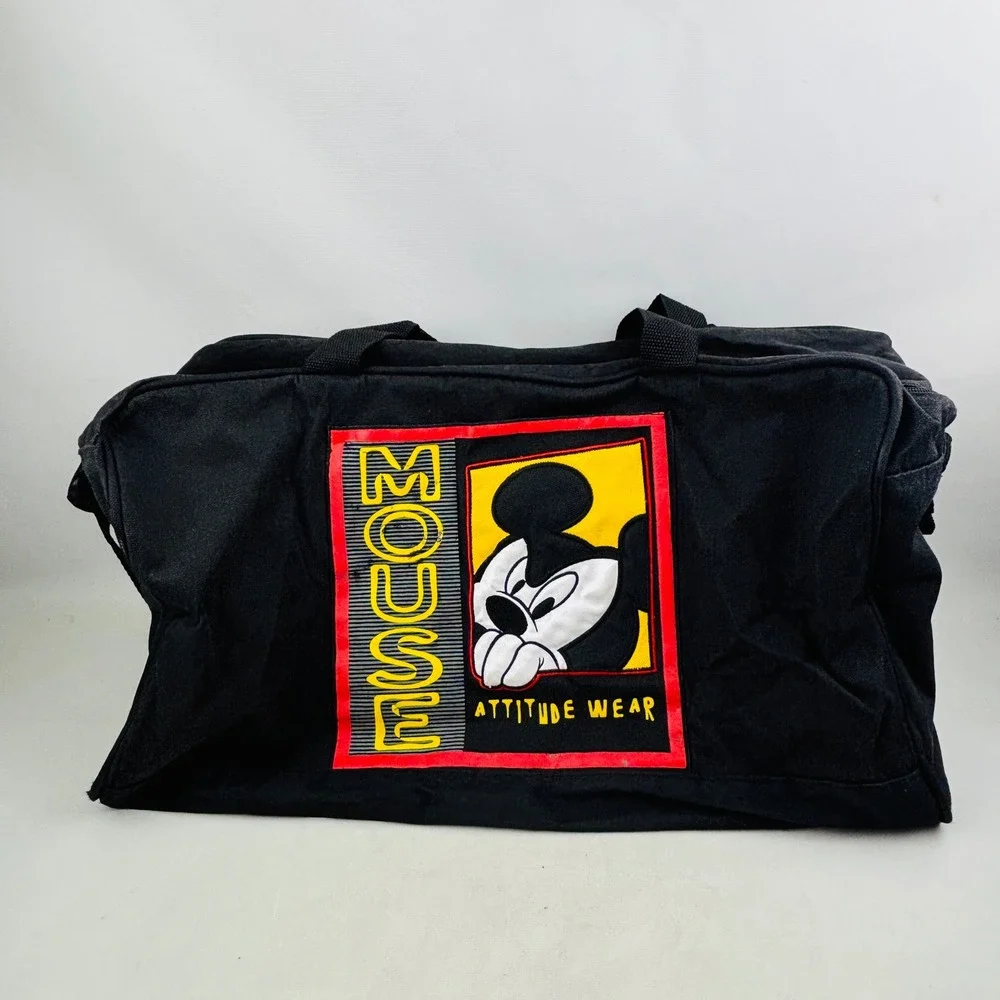 Vintage Disney Mickey Unlimited Zip Duffel Bag Mouse Attitude Wear Black Strap